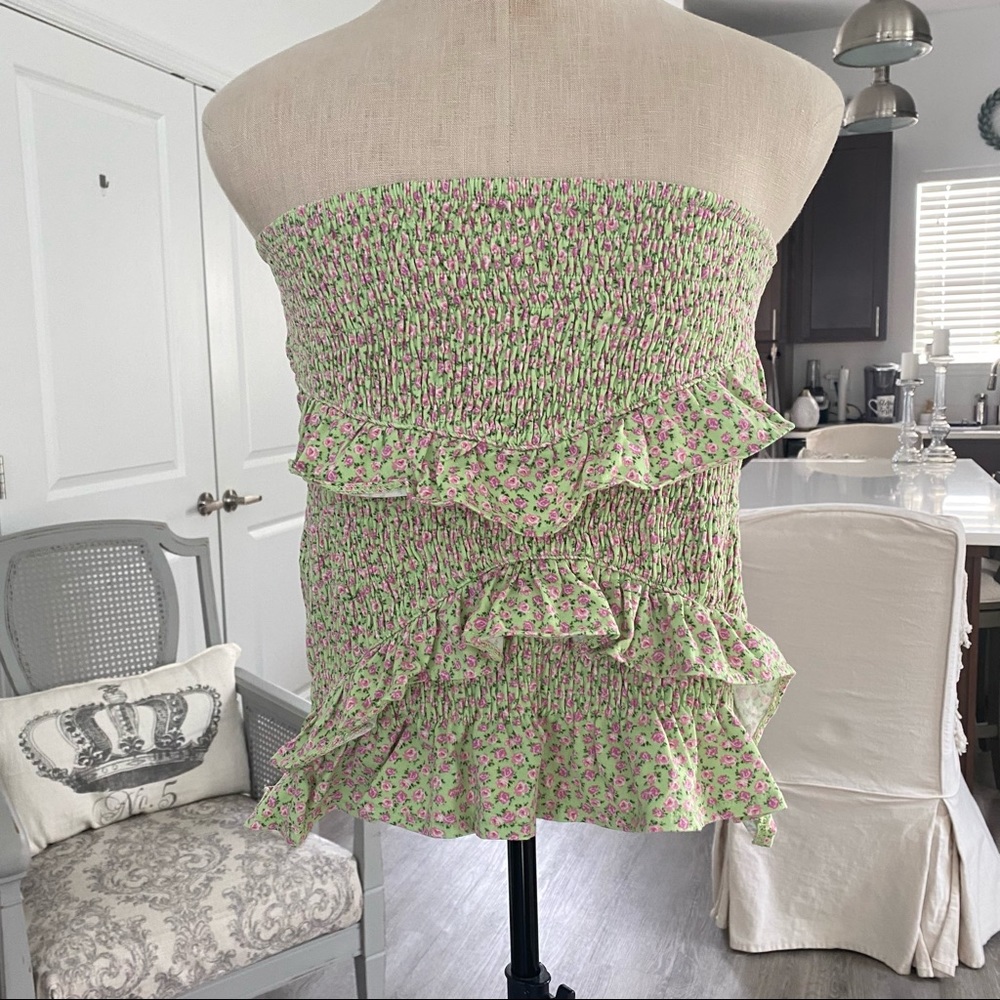 Bershka Smocked Ditsy Floral Tube Top